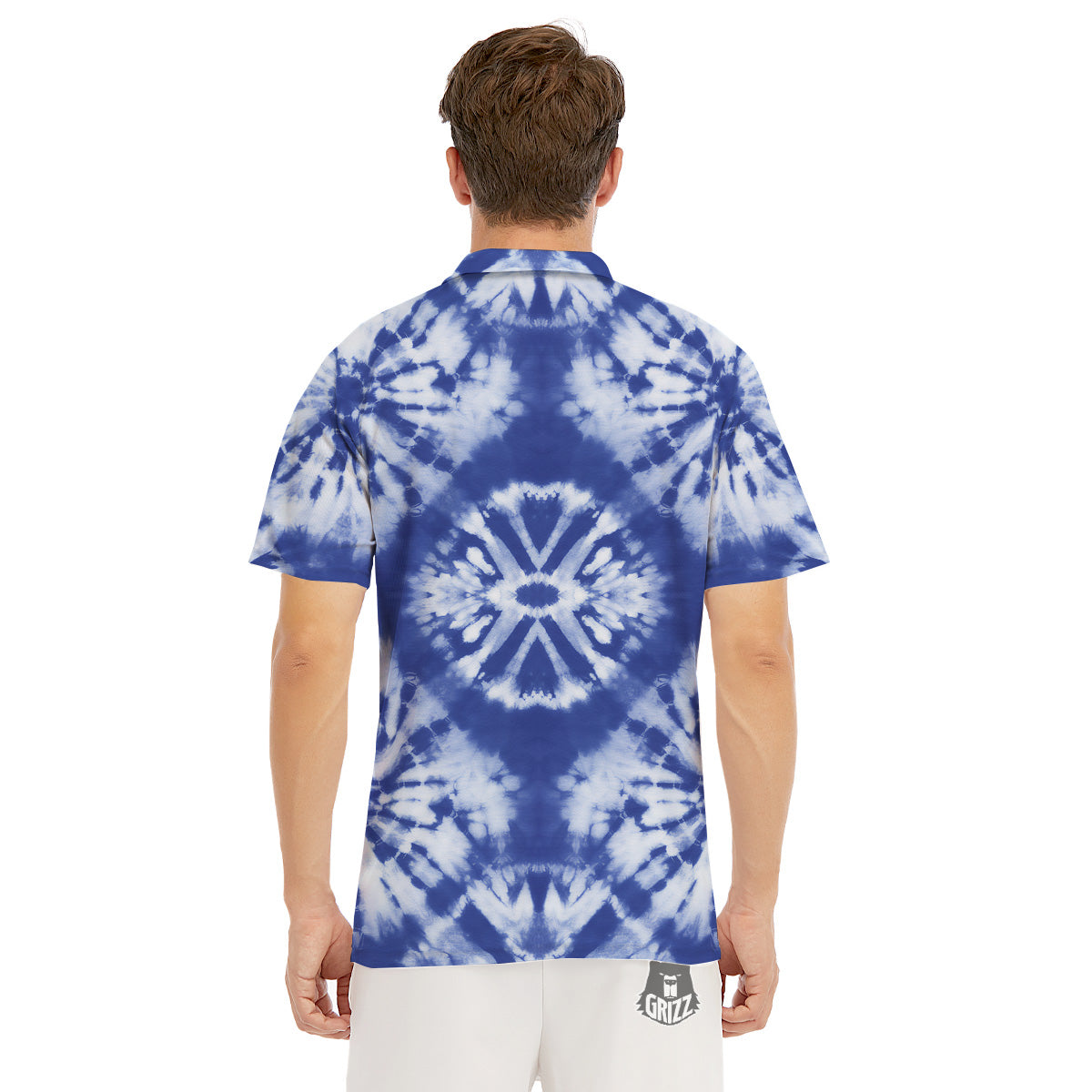 Shibori Blue Print Men's Golf Shirts-grizzshop