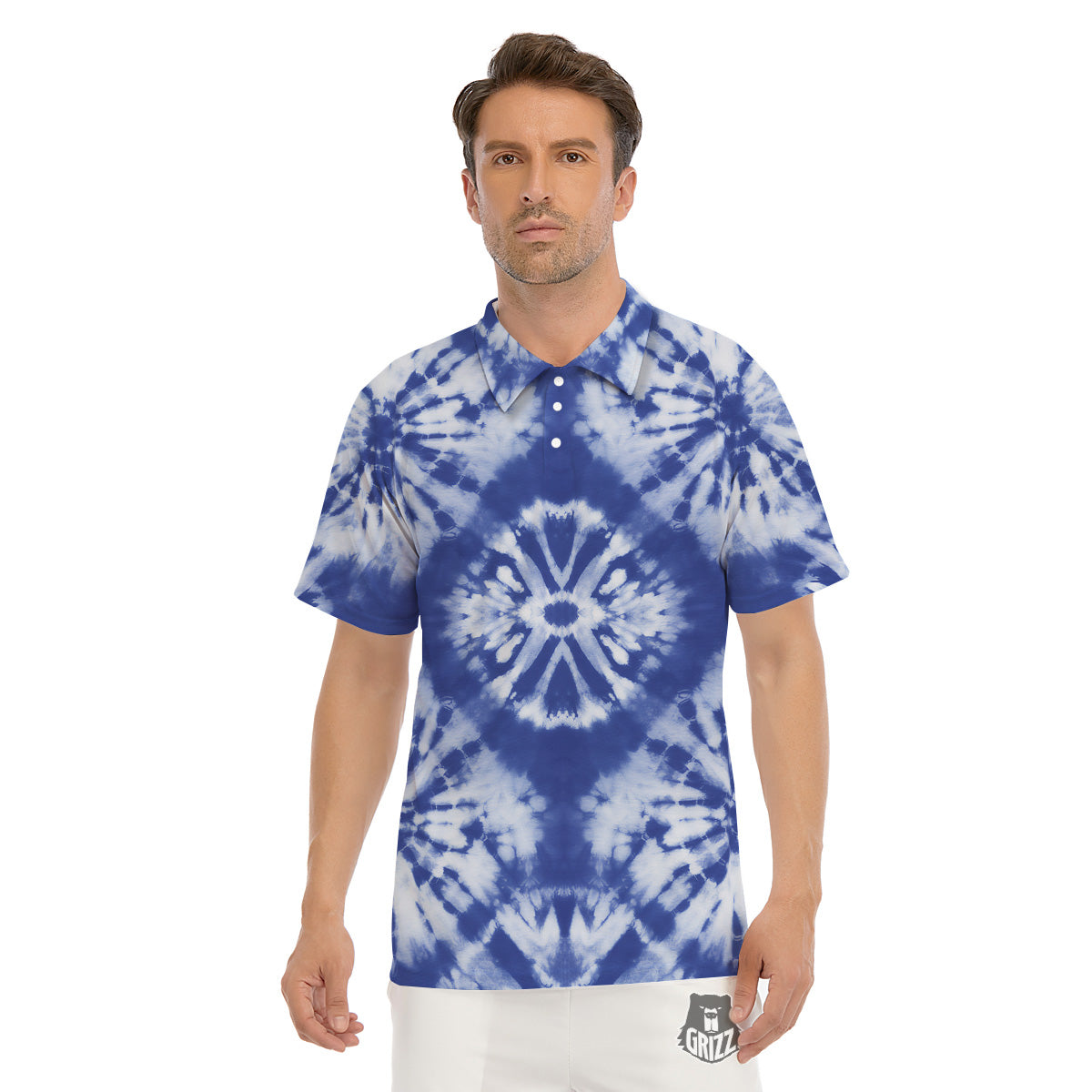 Shibori Blue Print Men's Golf Shirts-grizzshop