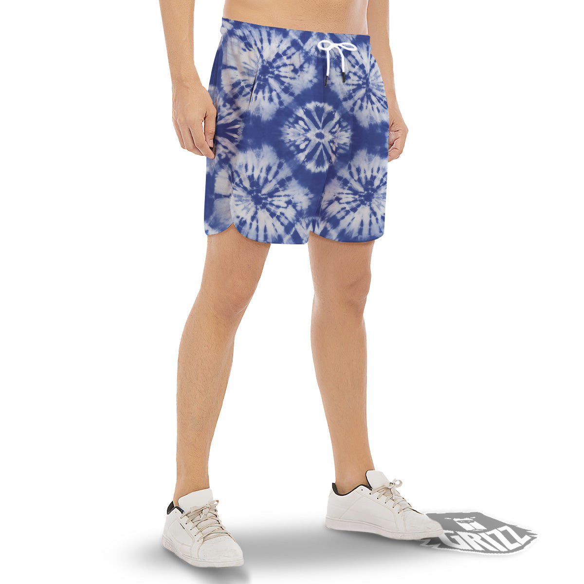 Shibori Blue Print Men's Gym Shorts-grizzshop