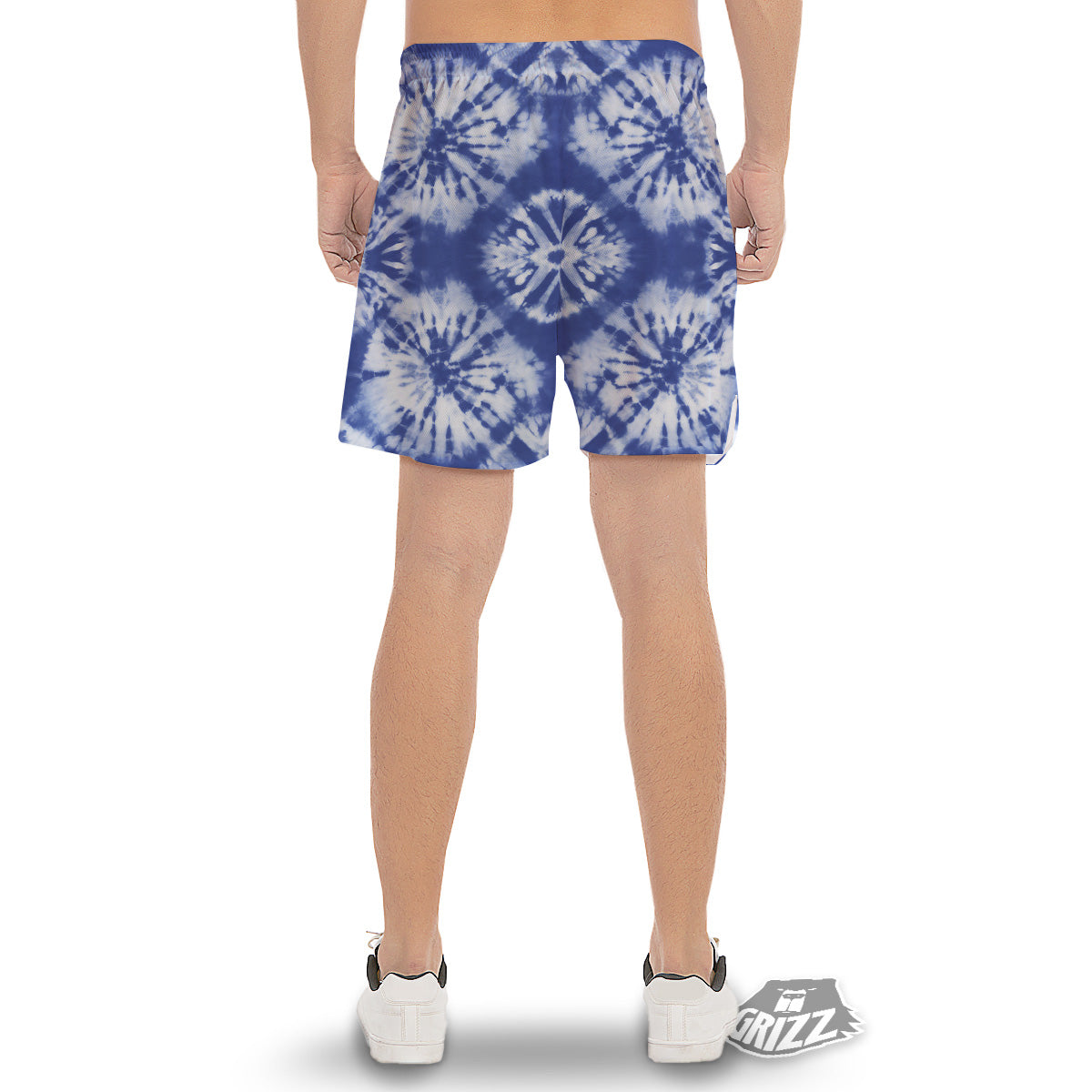 Shibori Blue Print Men's Gym Shorts-grizzshop