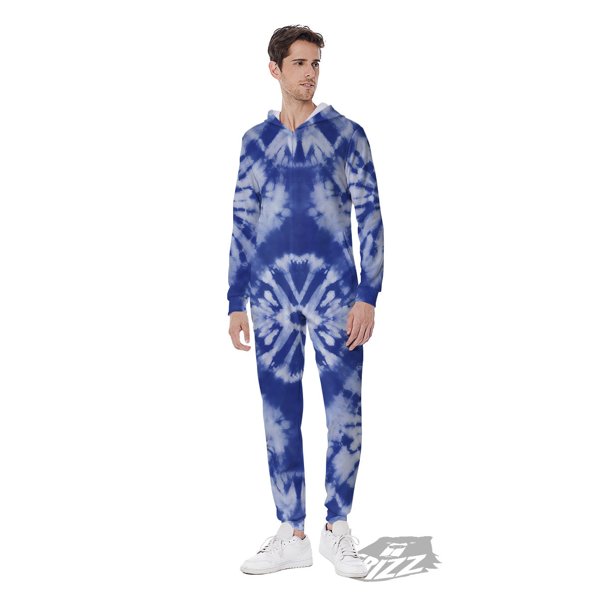 Shibori Blue Print Men's Jumpsuit-grizzshop