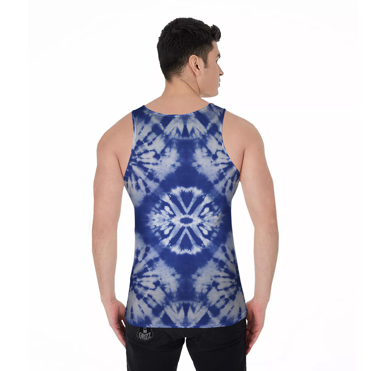 Shibori Blue Print Men's Tank Top-grizzshop