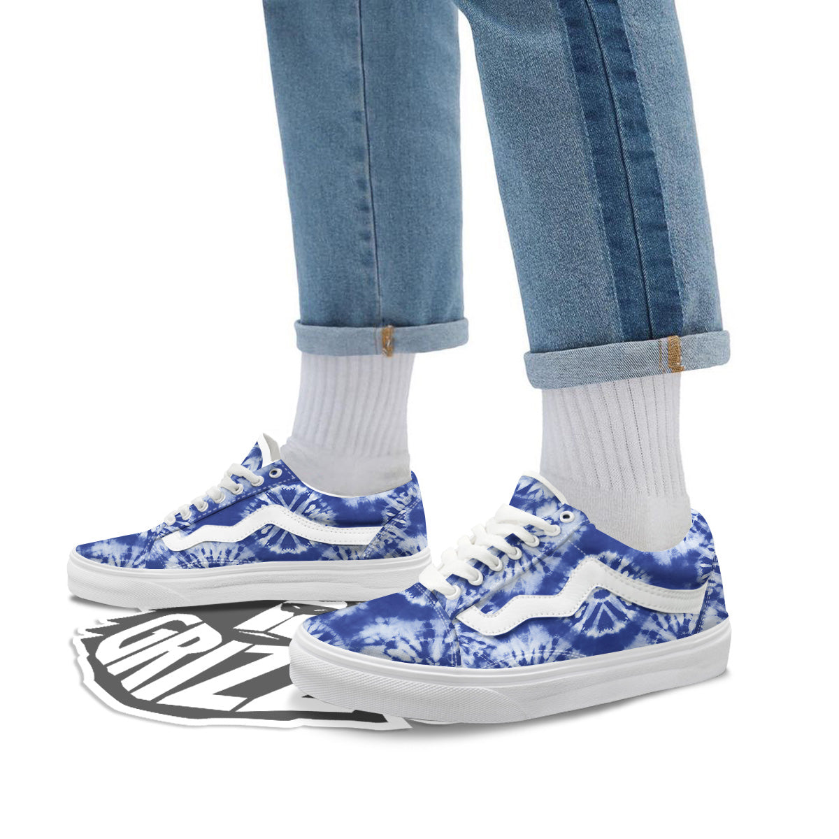 Shibori Blue Print Skate Shoes-grizzshop