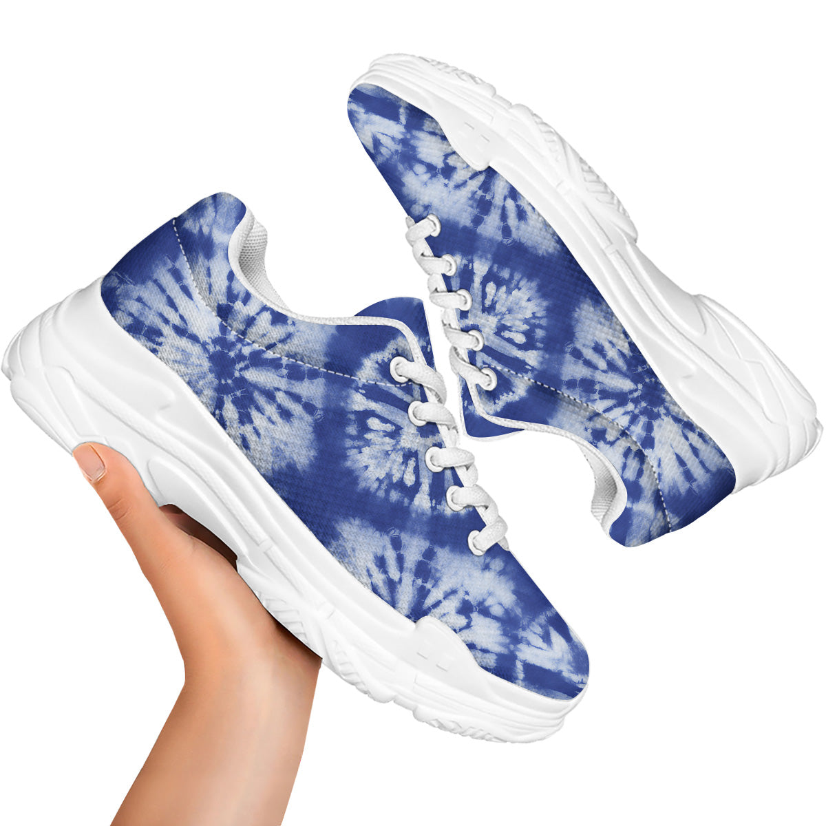 Shibori Blue Print White Chunky Shoes-grizzshop