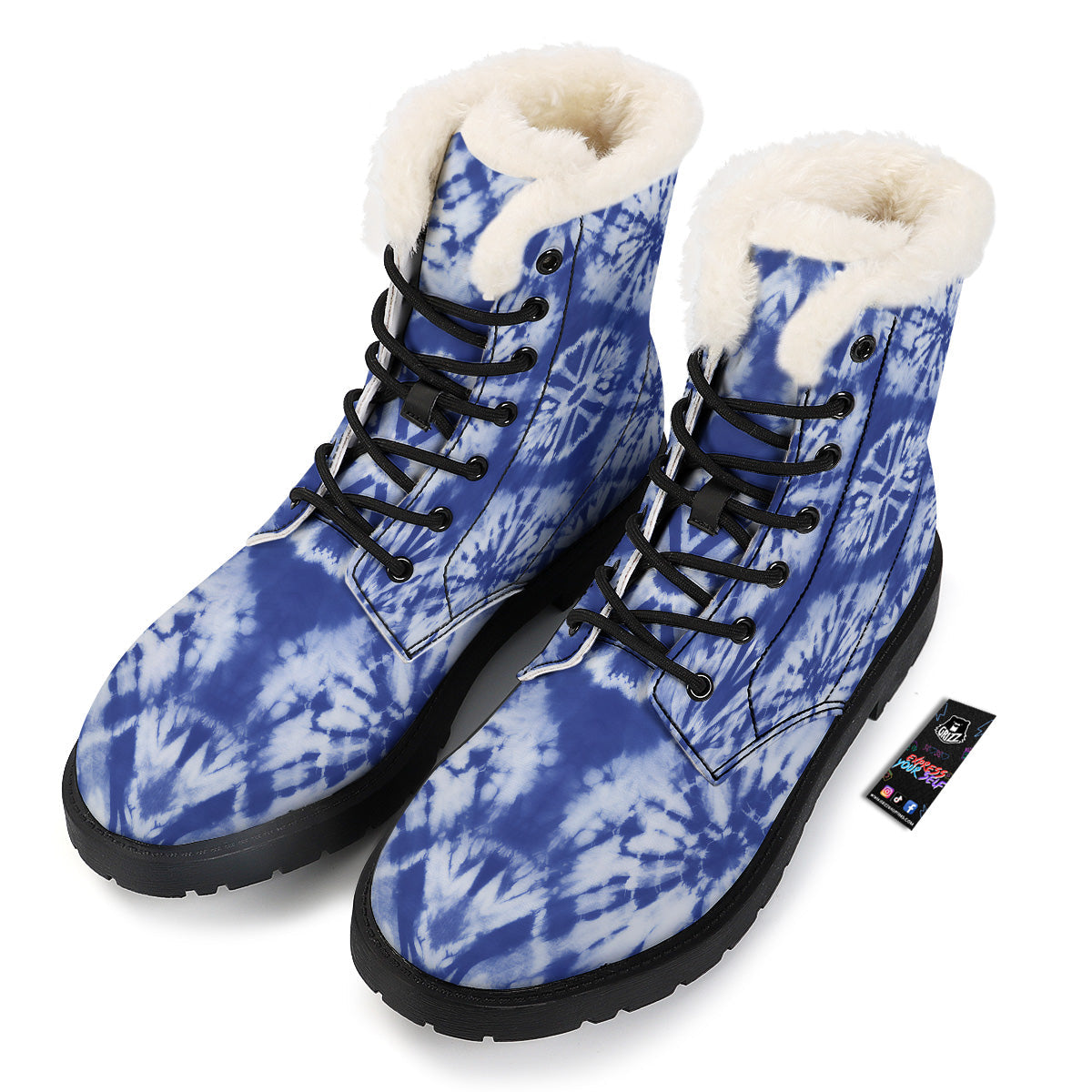 Shibori Blue Print Winter Boots-grizzshop