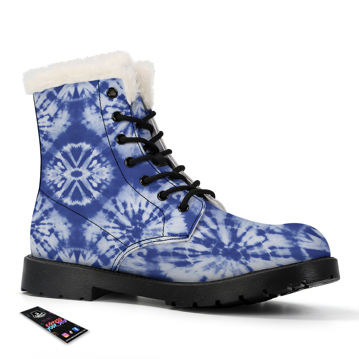 Shibori Blue Print Winter Boots-grizzshop