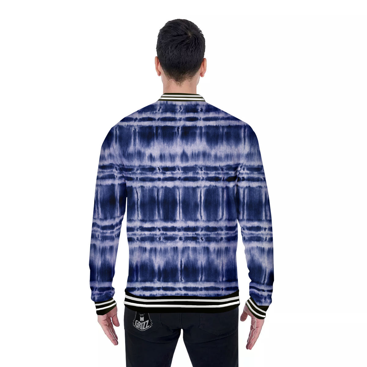 Shibori Indigo Dye Print Baseball Jacket-grizzshop