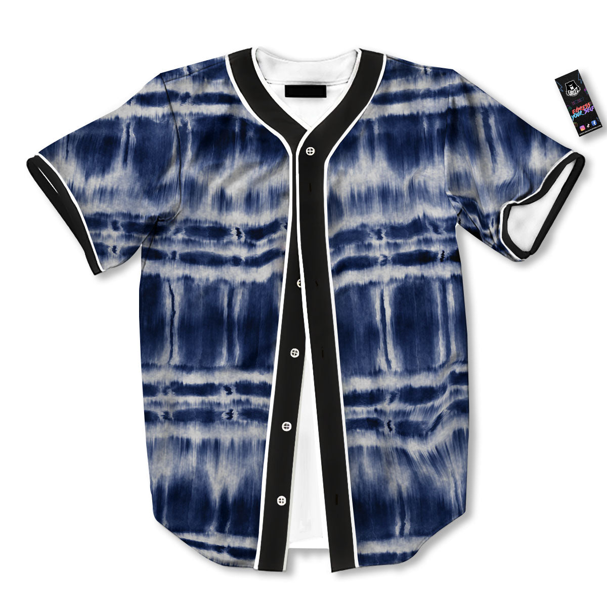 Shibori Indigo Dye Print Baseball Jersey-grizzshop