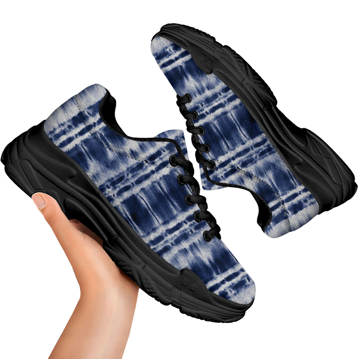 Shibori Indigo Dye Print Black Chunky Shoes-grizzshop