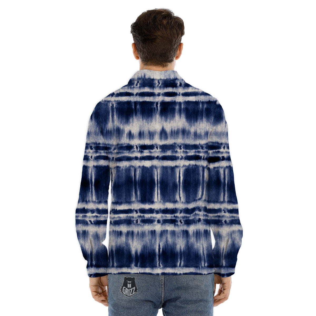 Shibori Indigo Dye Print Men's Dress Shirts-grizzshop