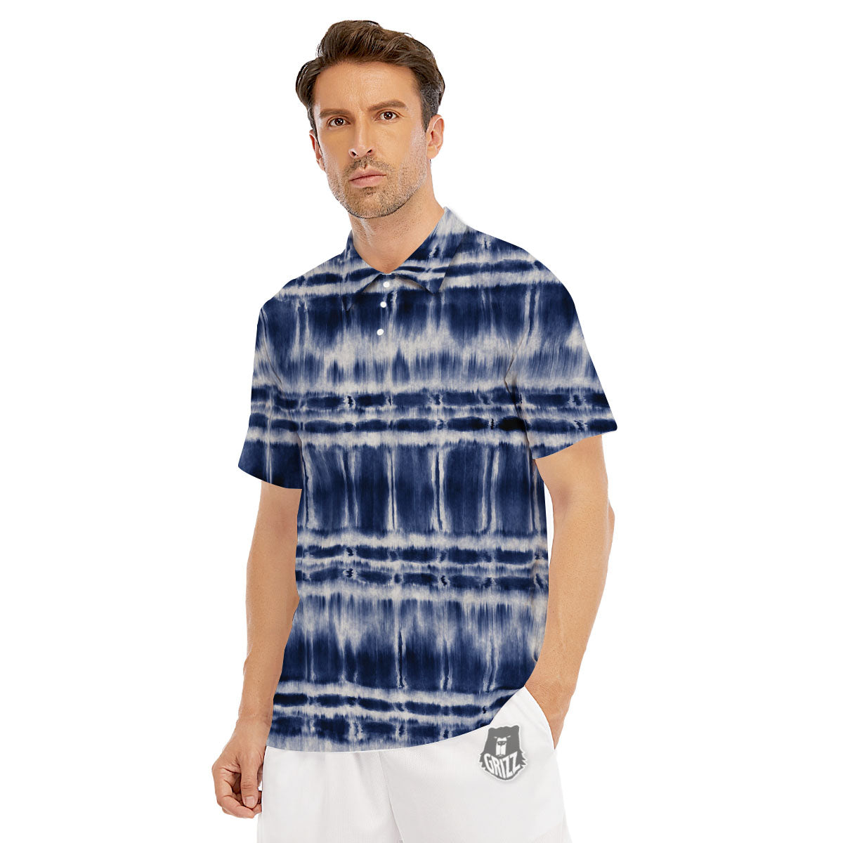 Shibori Indigo Dye Print Men's Golf Shirts-grizzshop