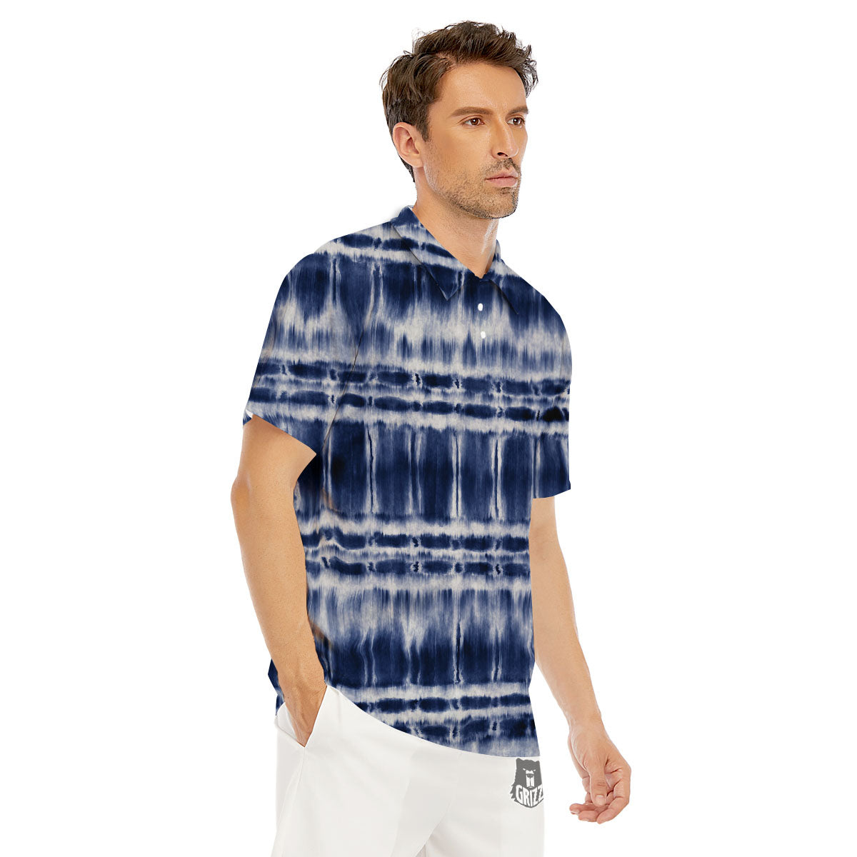 Shibori Indigo Dye Print Men's Golf Shirts-grizzshop