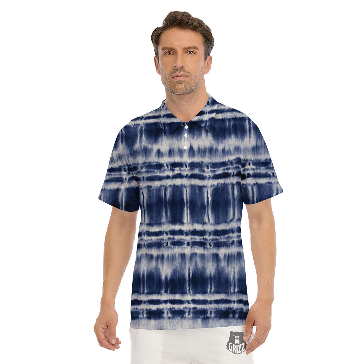 Shibori Indigo Dye Print Men's Golf Shirts-grizzshop