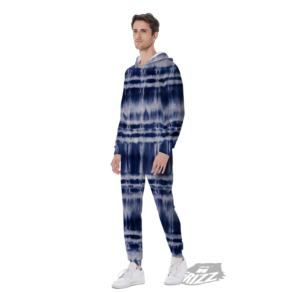 Shibori Indigo Dye Print Men's Jumpsuit-grizzshop