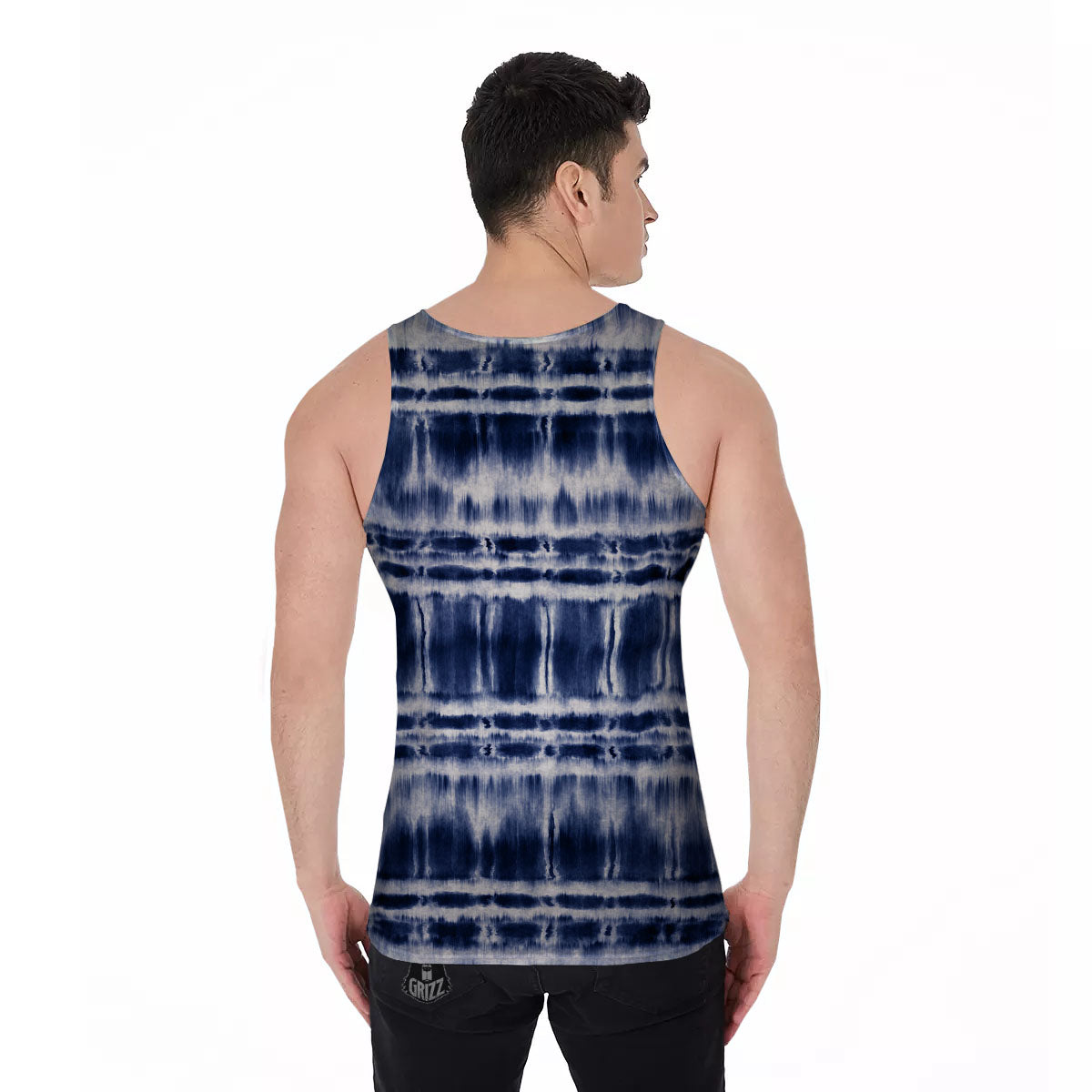 Shibori Indigo Dye Print Men's Tank Top-grizzshop