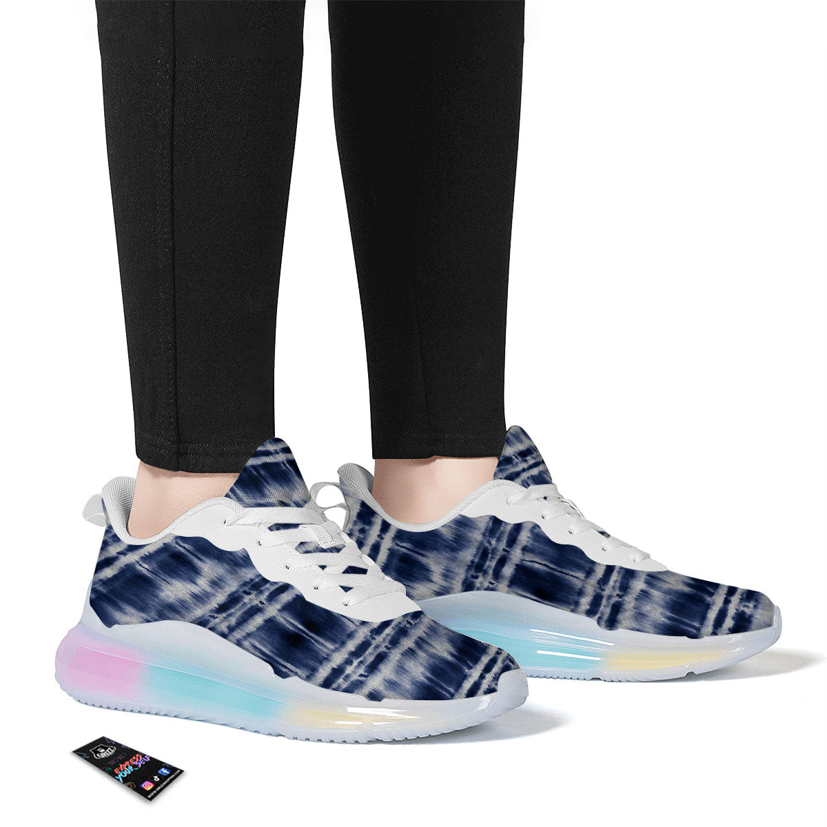 Shibori Indigo Dye Print Running Sneakers-grizzshop