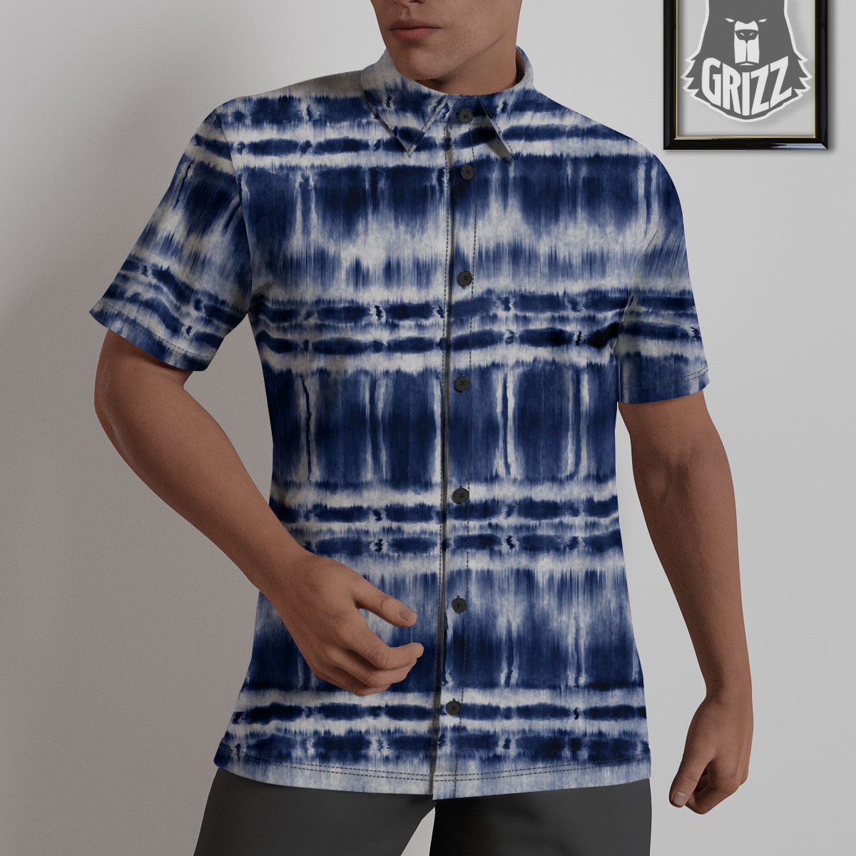 Shibori Indigo Dye Print Untucked Shirts-grizzshop