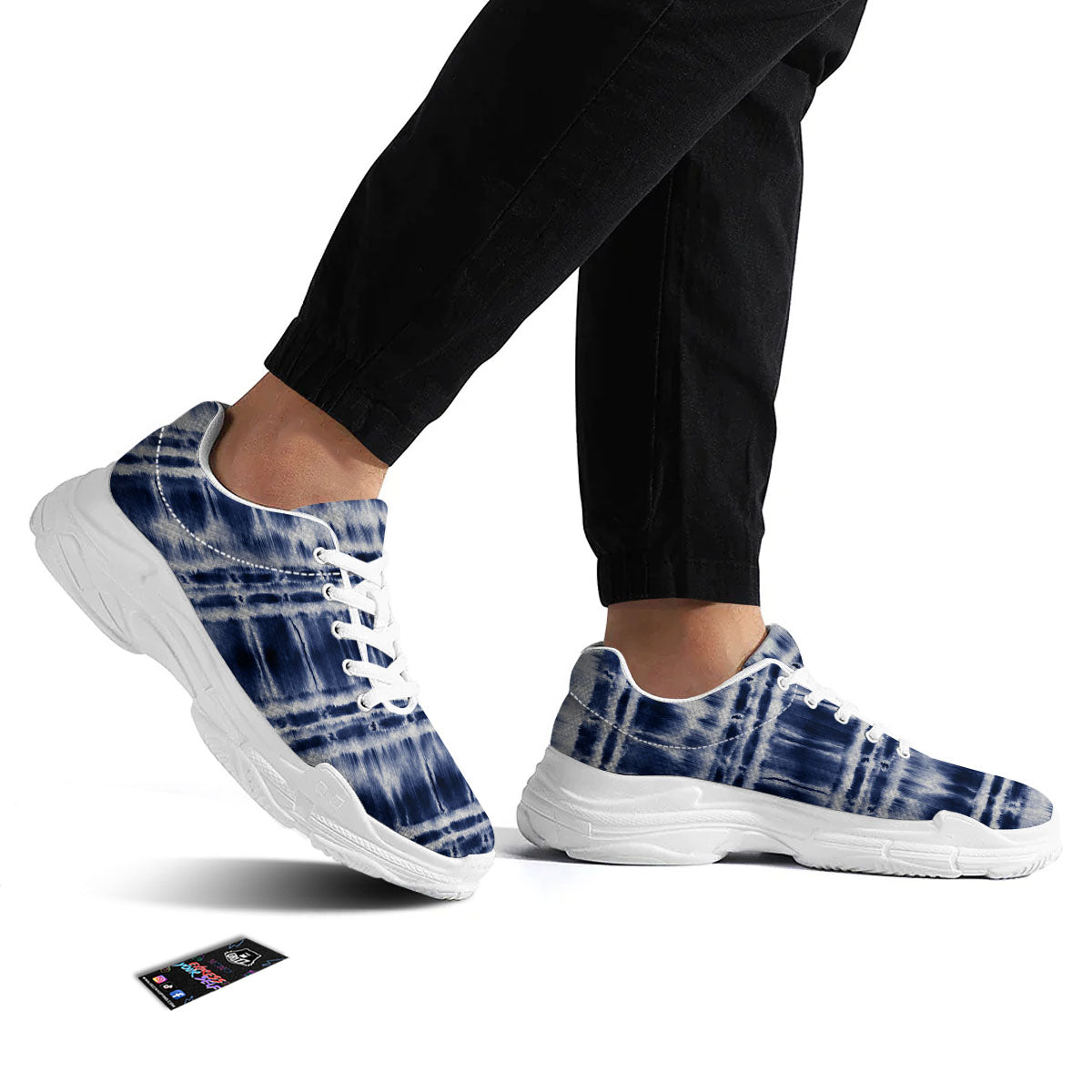 Shibori Indigo Dye Print White Chunky Shoes-grizzshop