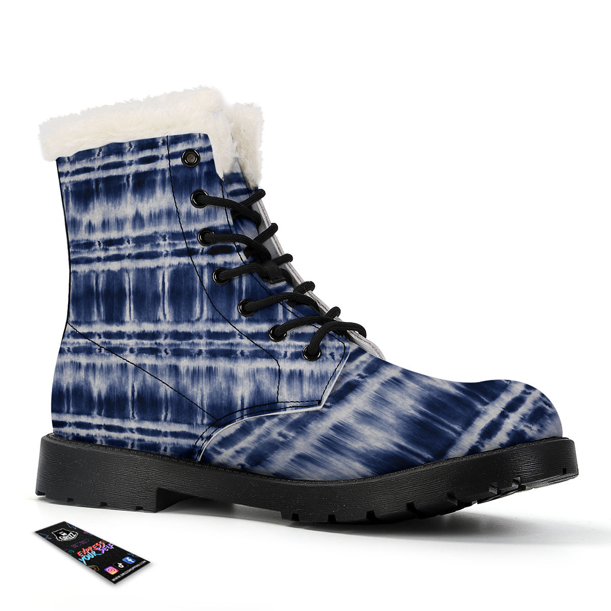 Shibori Indigo Dye Print Winter Boots-grizzshop
