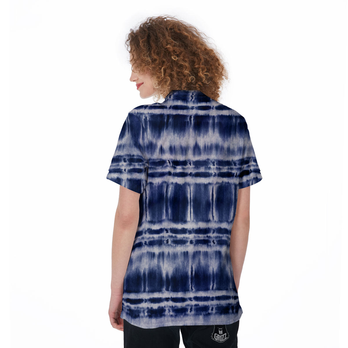 Shibori Indigo Dye Print Women's Golf Shirts-grizzshop