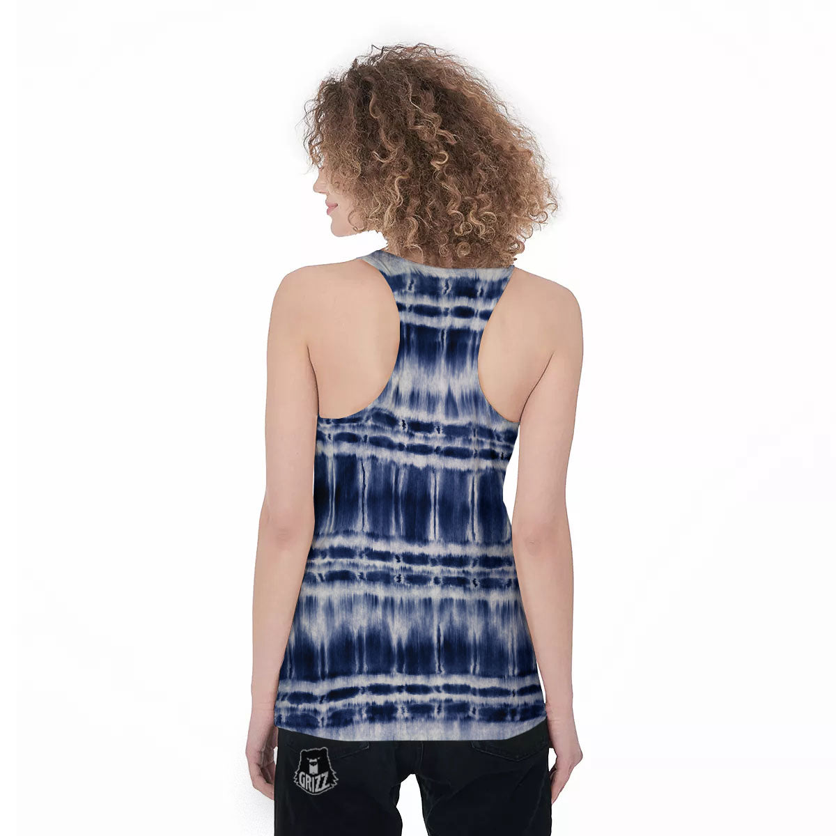 Shibori Indigo Dye Print Women's Racerback Tank Top-grizzshop