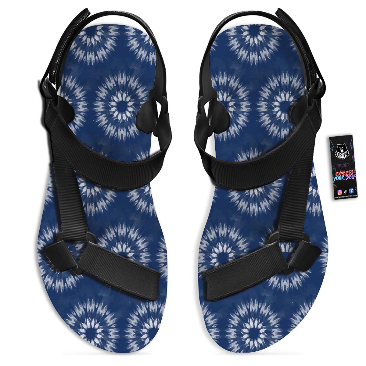 Shibori Print Pattern Black Open Toe Sandals-grizzshop