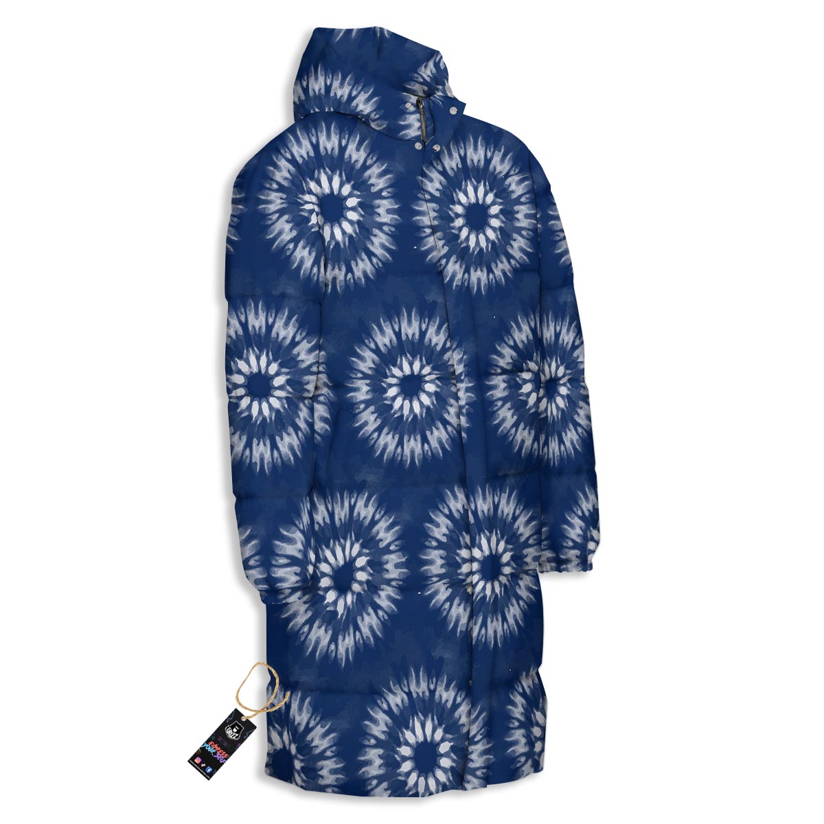 Shibori Print Pattern Long Down Jacket-grizzshop