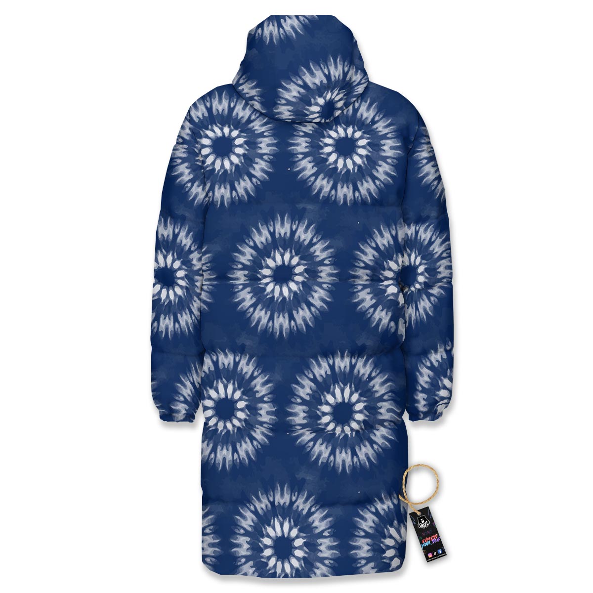 Shibori Print Pattern Long Down Jacket-grizzshop