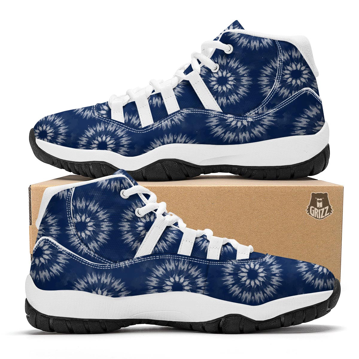 Shibori Print Pattern White Bball Shoes-grizzshop