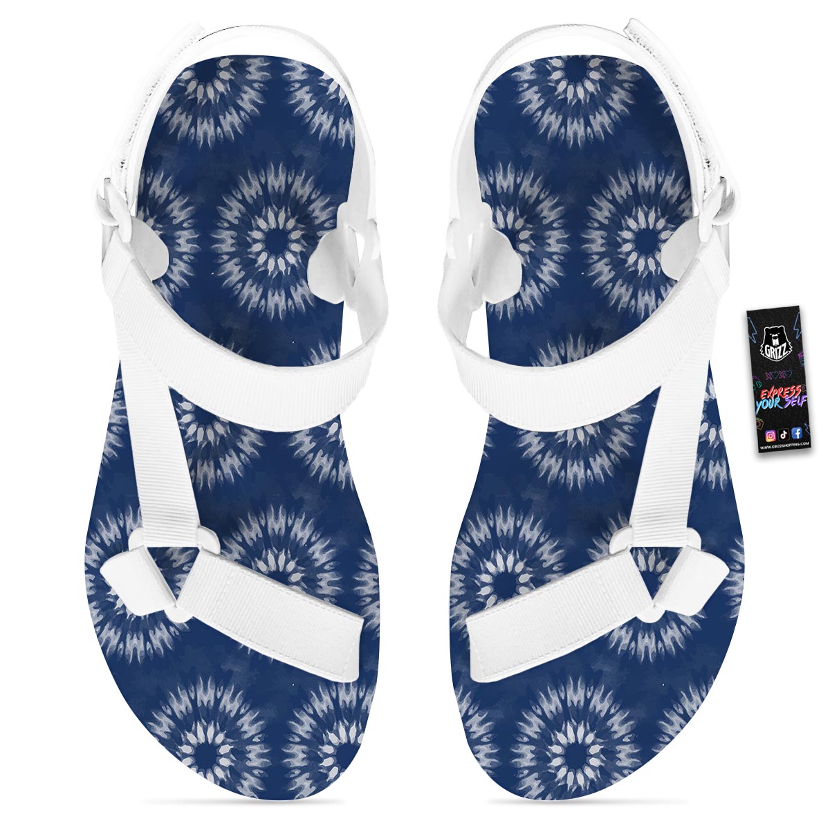 Shibori Print Pattern White Open Toe Sandals-grizzshop