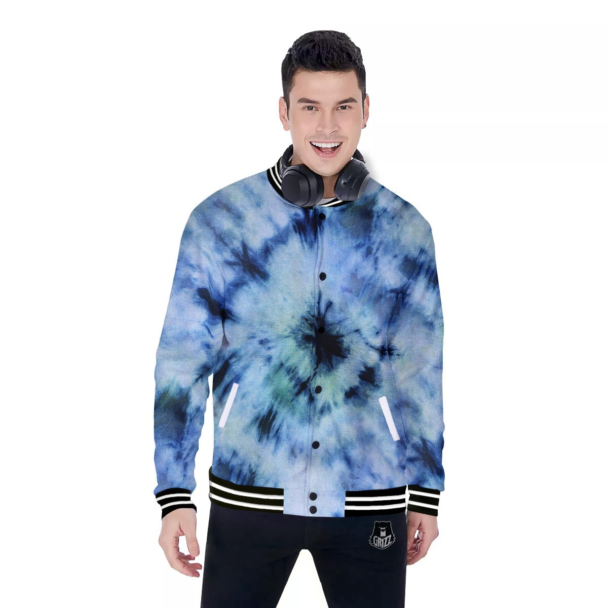 Shibori Tie Dye Print Baseball Jacket-grizzshop