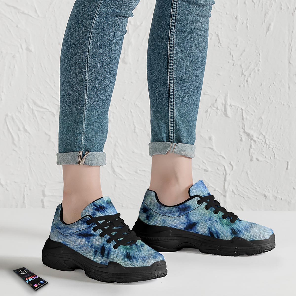 Shibori Tie Dye Print Black Chunky Shoes-grizzshop