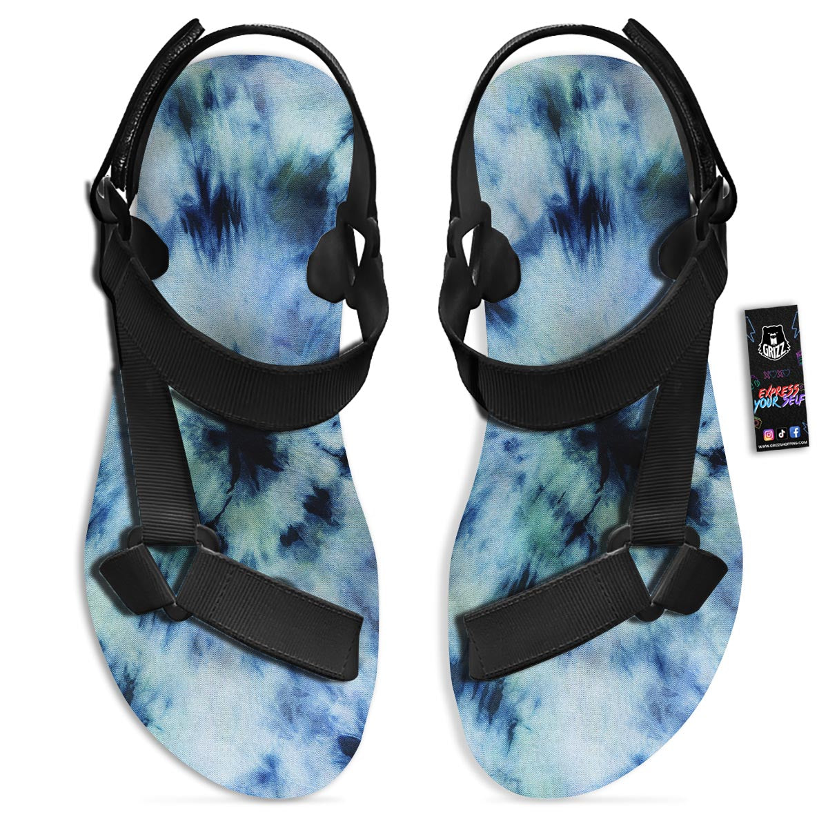 Shibori Tie Dye Print Black Open Toe Sandals-grizzshop