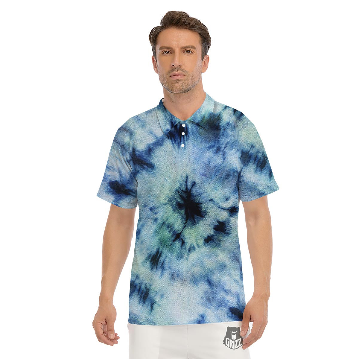 Shibori Tie Dye Print Men's Golf Shirts-grizzshop
