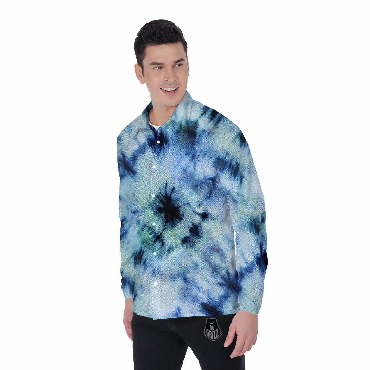 Shibori Tie Dye Print Men's Long Sleeve Shirts-grizzshop