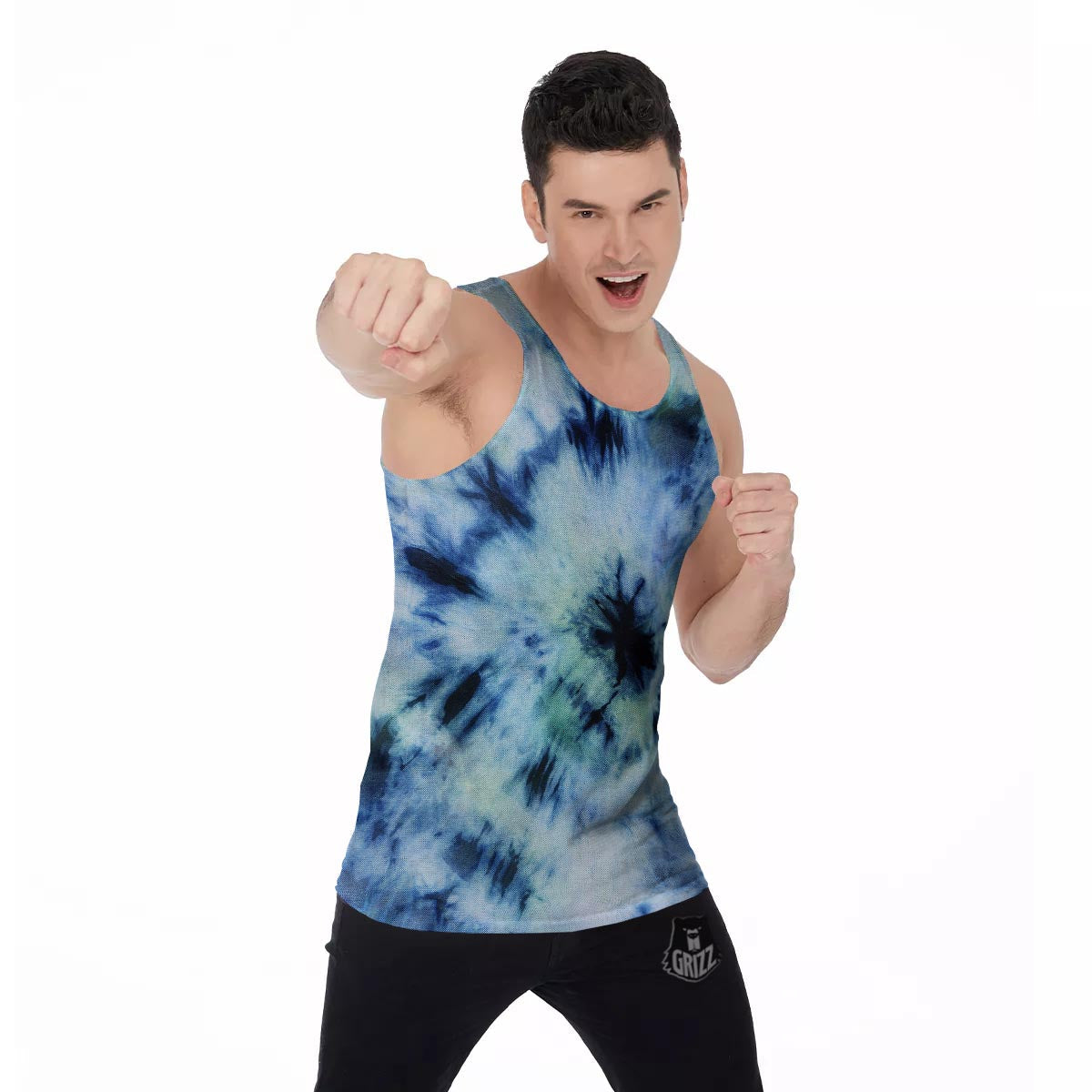 Shibori Tie Dye Print Men's Tank Top-grizzshop