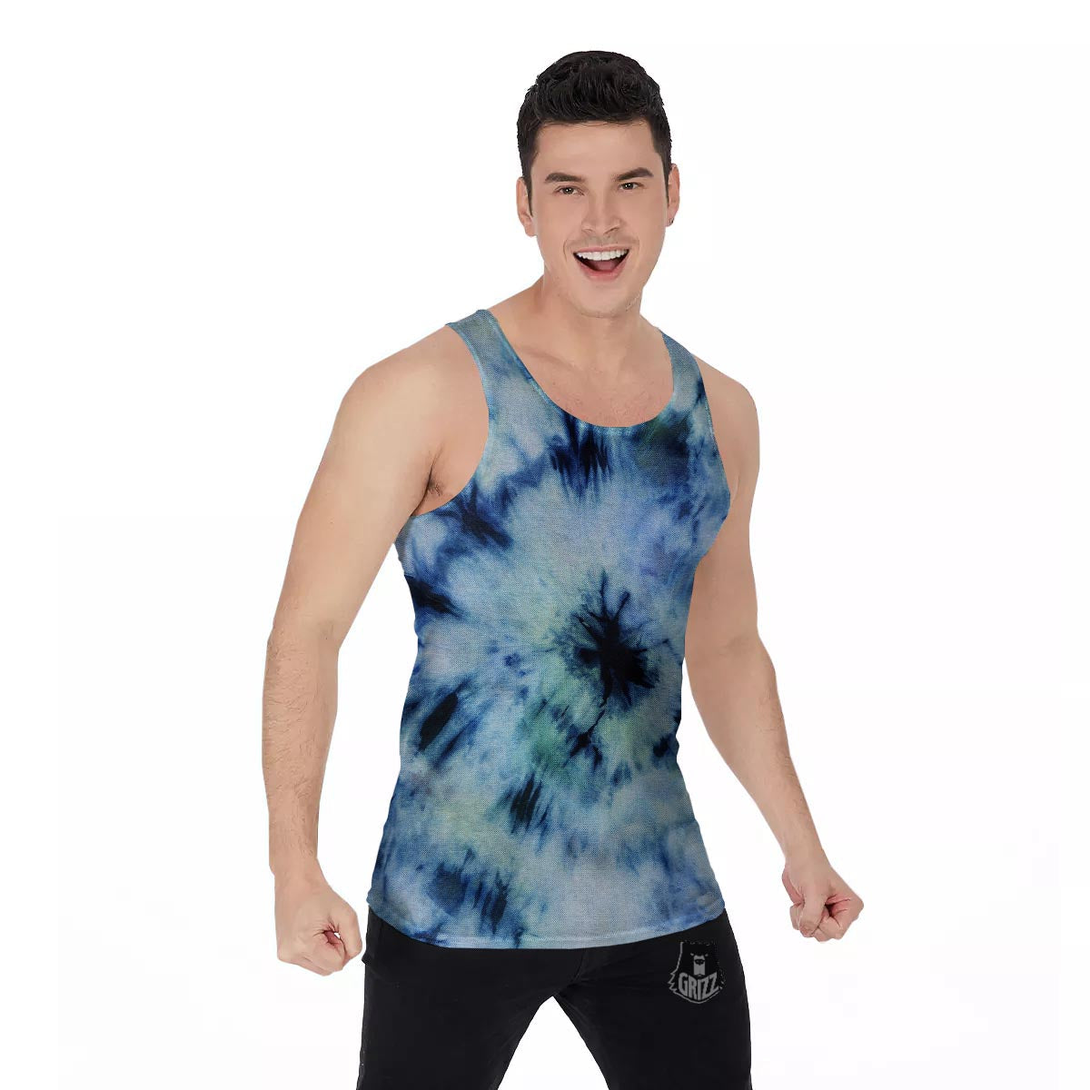 Shibori Tie Dye Print Men's Tank Top-grizzshop