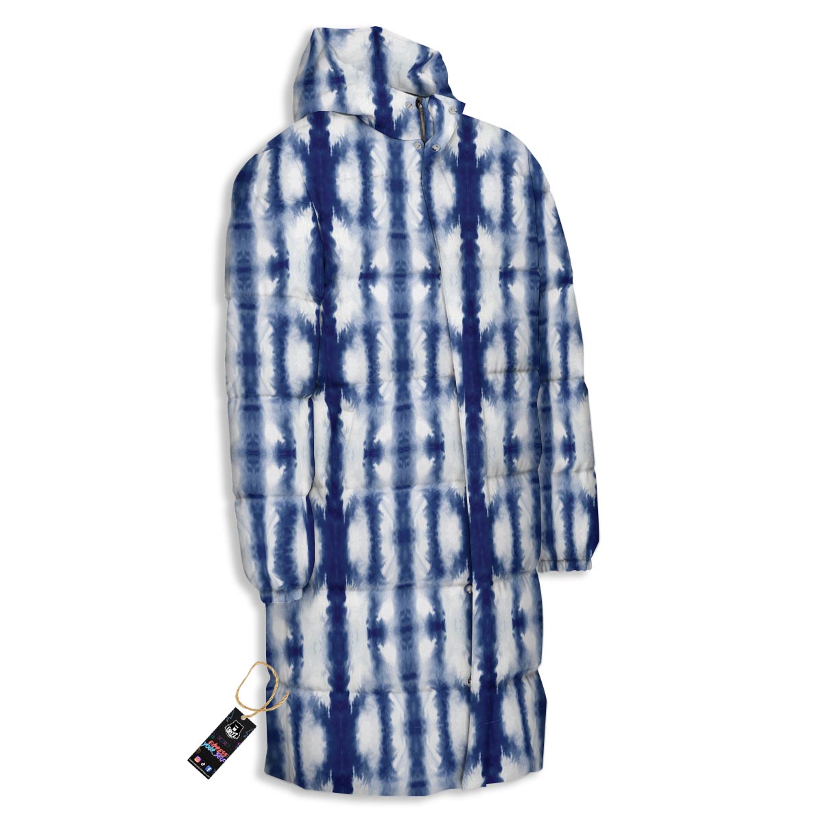 Shibori Tie Dye Print Pattern Long Down Jacket-grizzshop