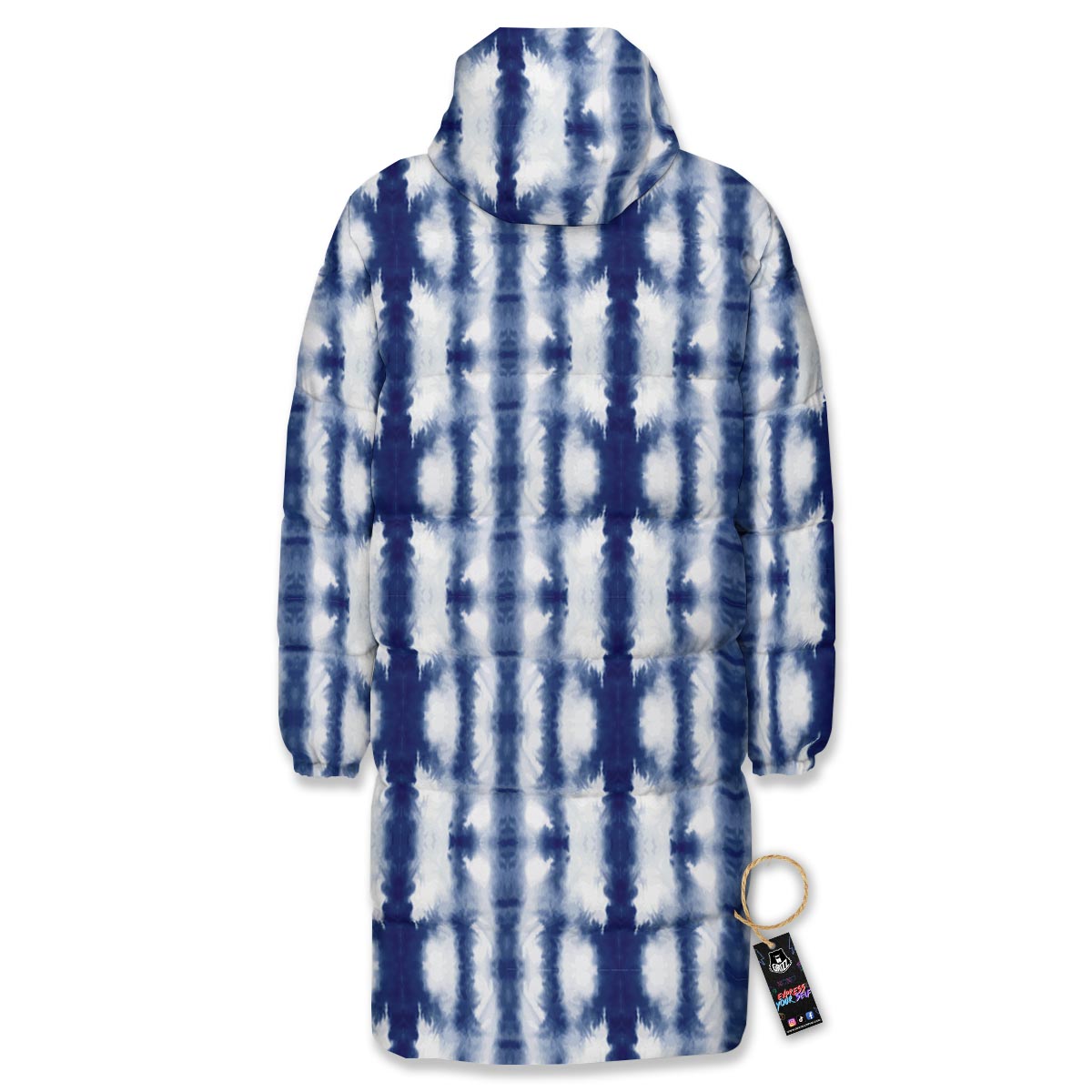 Shibori Tie Dye Print Pattern Long Down Jacket-grizzshop