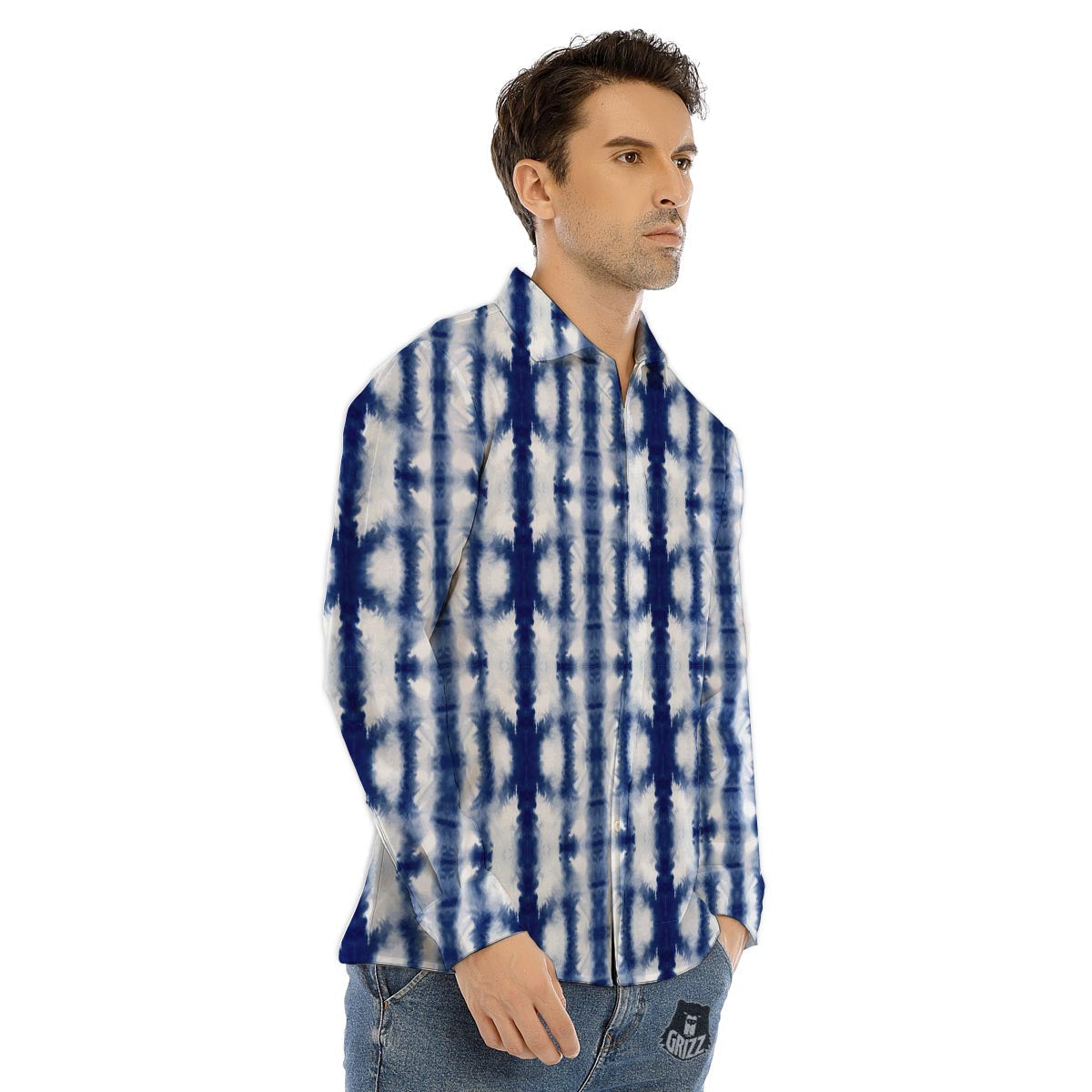 Shibori Tie Dye Print Pattern Men's Dress Shirts-grizzshop