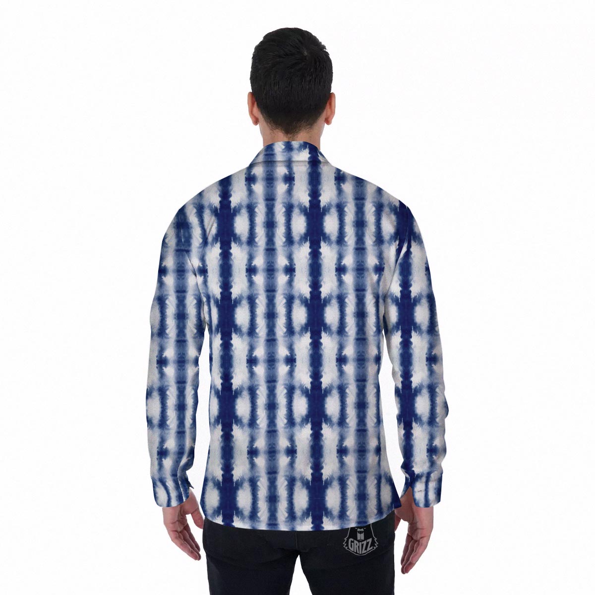 Shibori Tie Dye Print Pattern Men's Long Sleeve Shirts-grizzshop