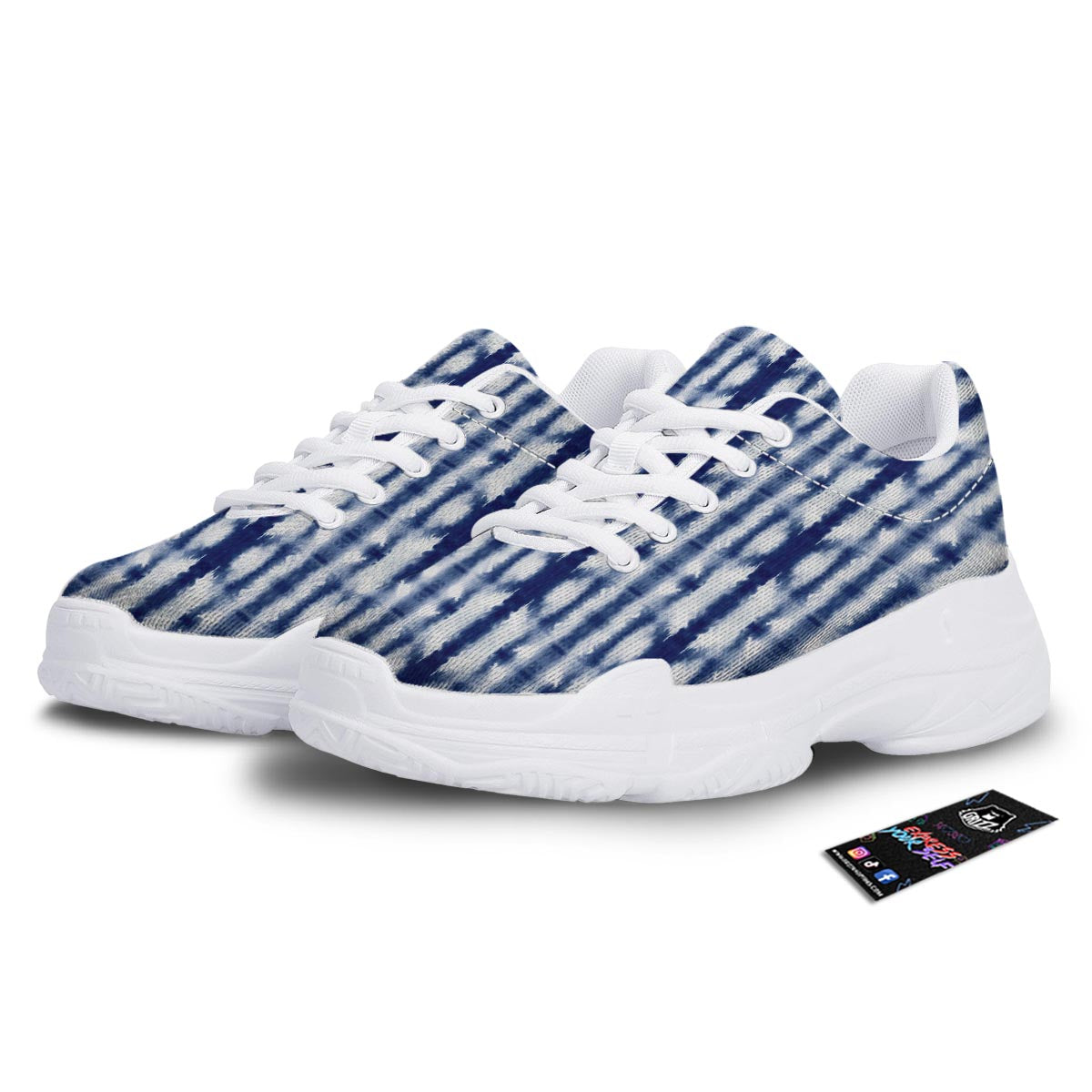 Shibori Tie Dye Print Pattern White Chunky Shoes-grizzshop