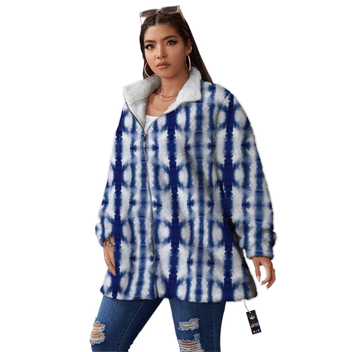 Shibori Tie Dye Print Pattern Women's Sherpa Jacket-grizzshop
