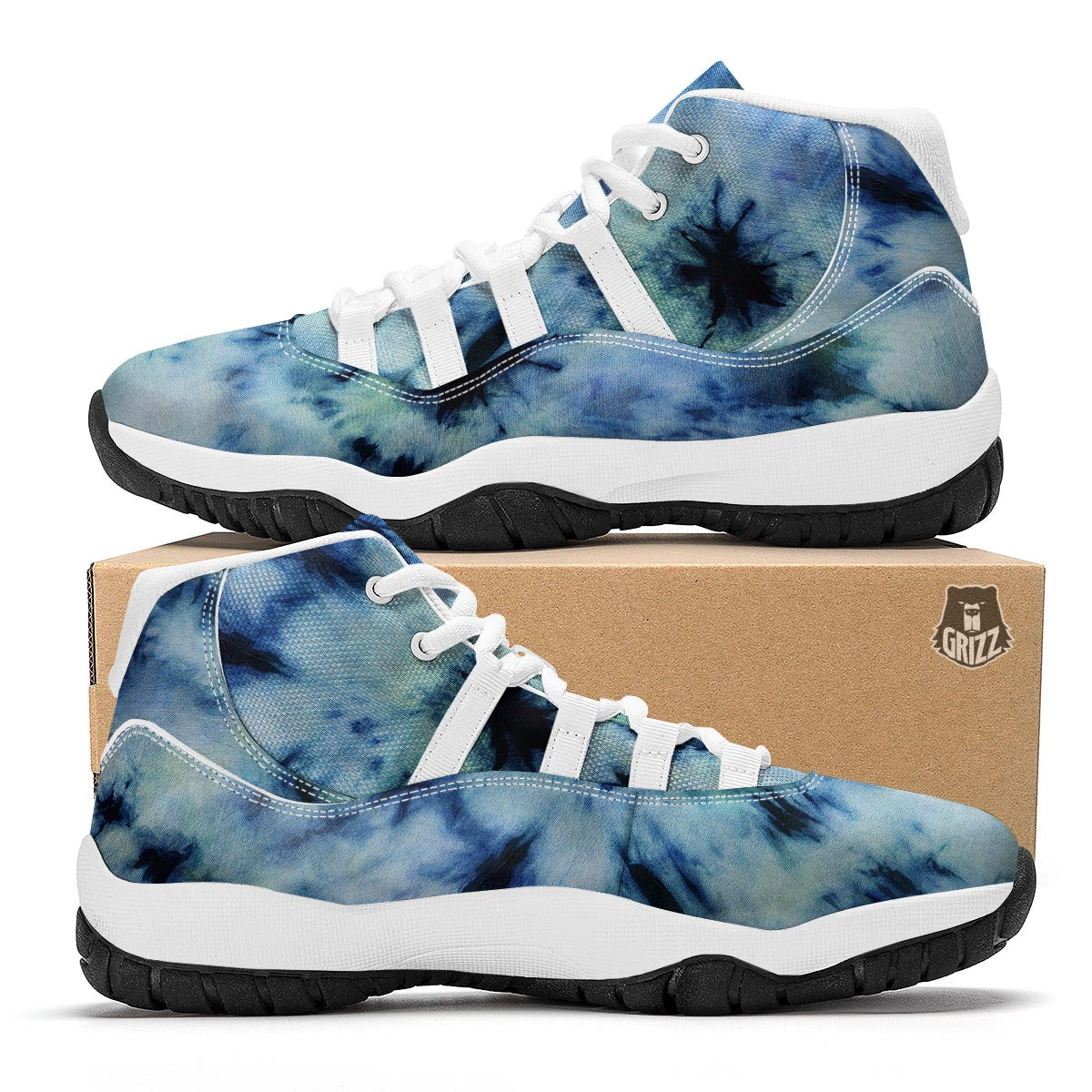 Shibori Tie Dye Print White Bball Shoes-grizzshop