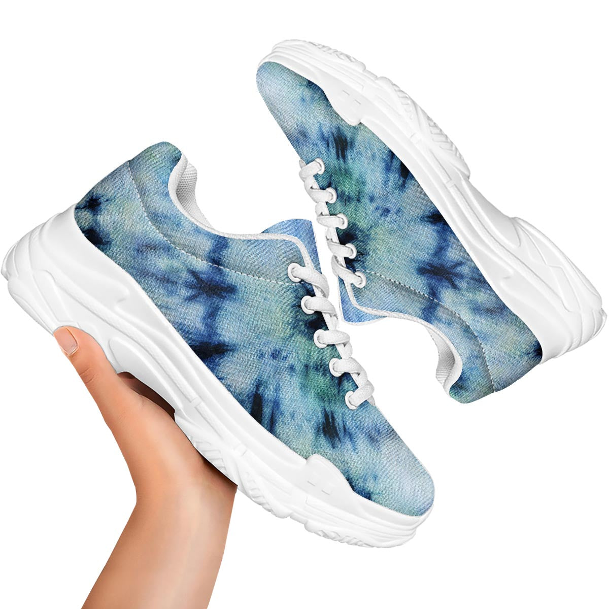 Shibori Tie Dye Print White Chunky Shoes-grizzshop