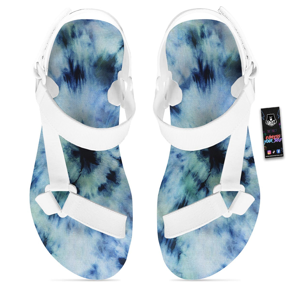 Shibori Tie Dye Print White Open Toe Sandals-grizzshop