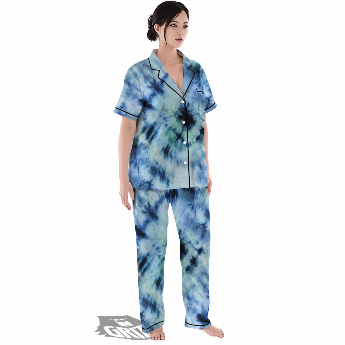 Shibori Tie Dye Print Women's Pajamas Set-grizzshop