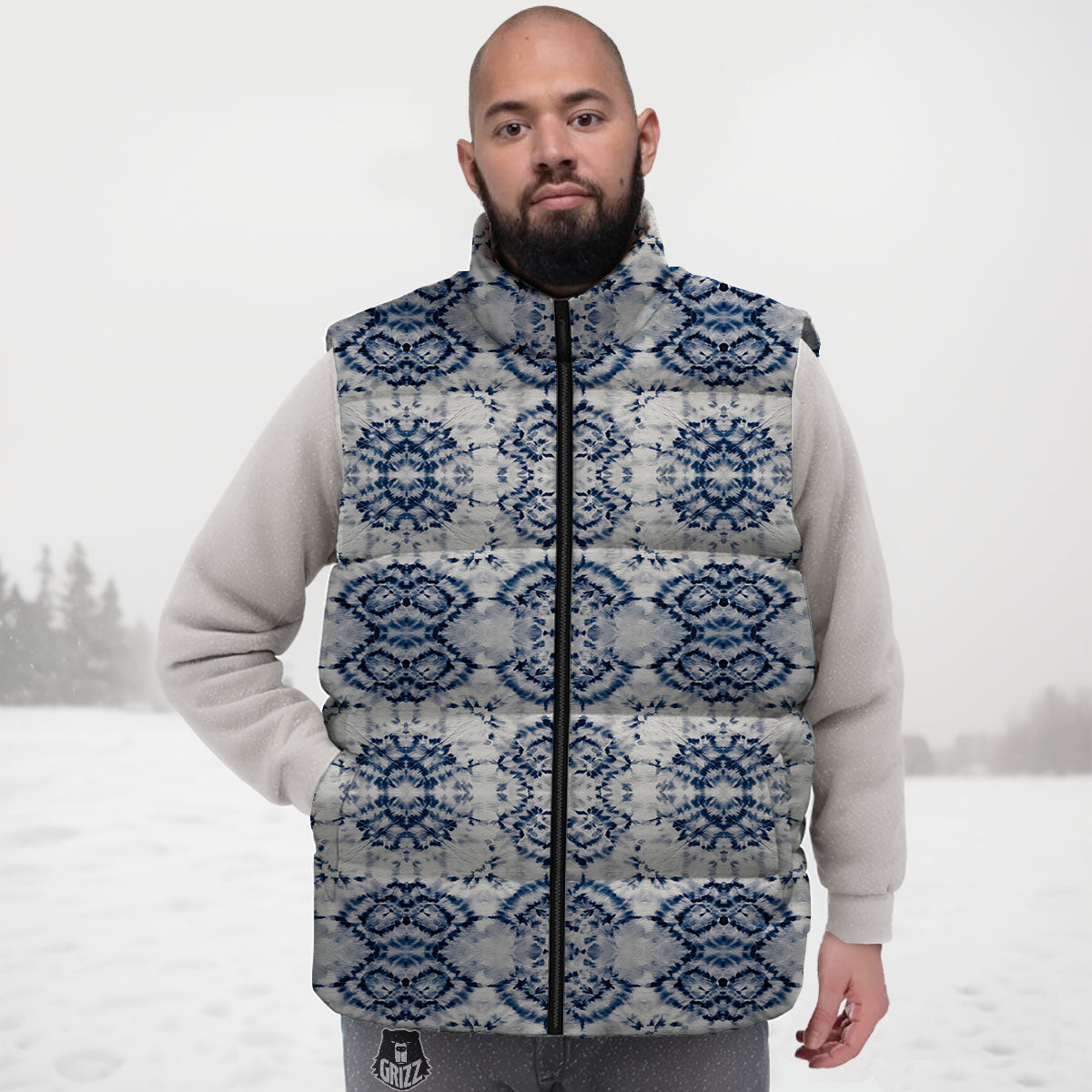 Shibori Watercolor Print Pattern Down Vest