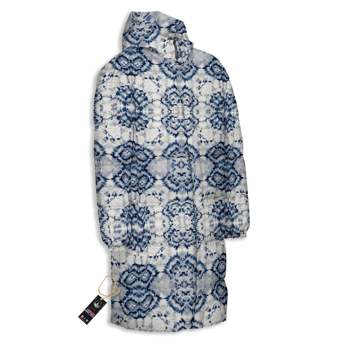 Shibori Watercolor Print Pattern Long Down Jacket-grizzshop