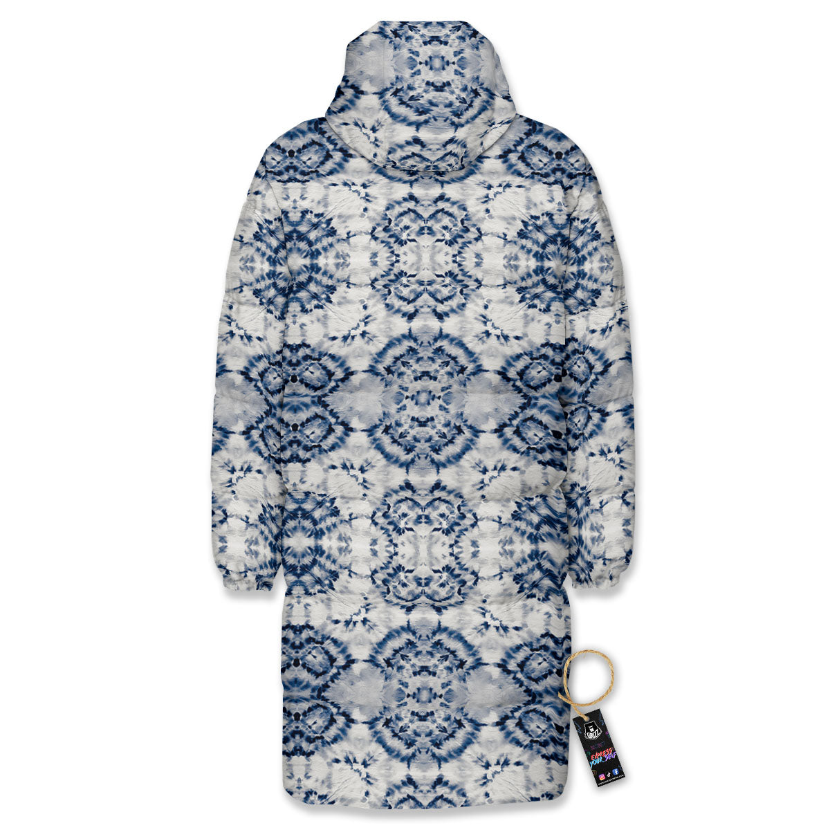 Shibori Watercolor Print Pattern Long Down Jacket-grizzshop
